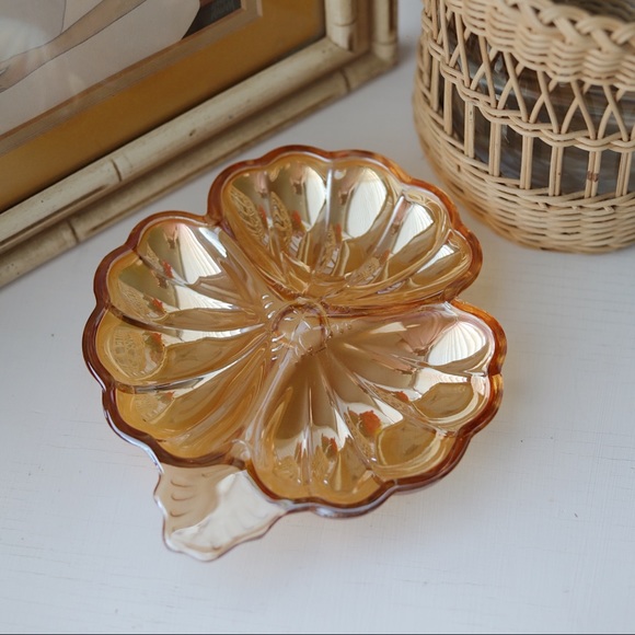 Marigold Carnival Glass Tri-Section Dish - Picture 4 of 11